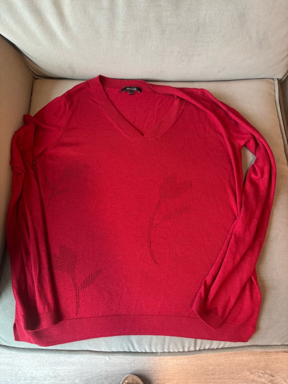 Red V-Neck Sweater ( light knit)
